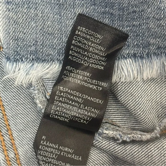 Liverpool Faded Blue Distressed Wide Long Sleeve Crop Denim Jean Jacket Medium - Picture 11 of 14